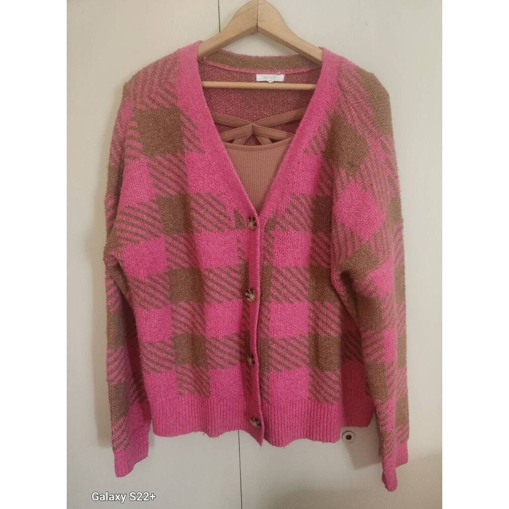 C44 Maurices pink and tan sweater Button Down cardigan